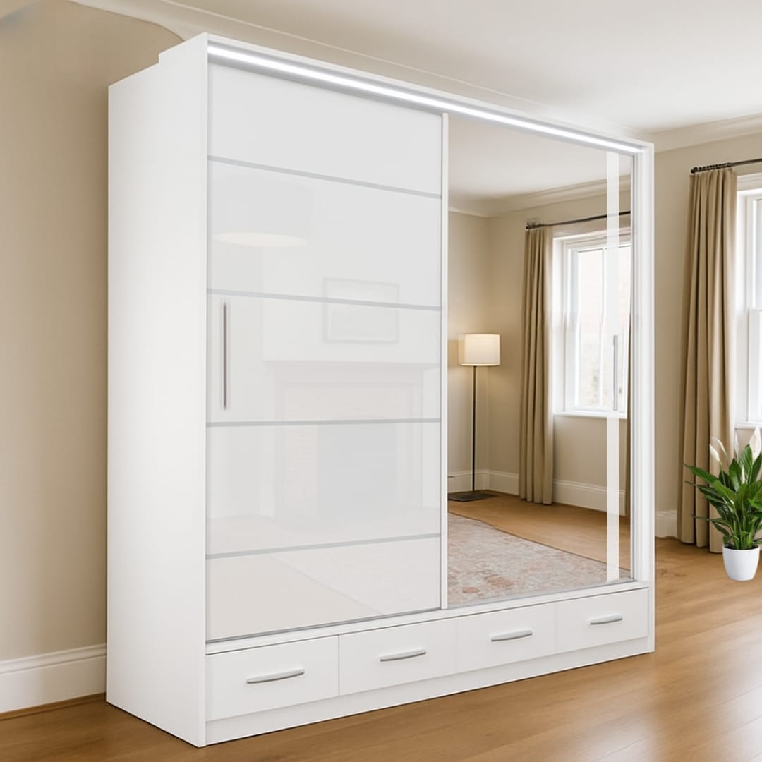 Stellor 2 & 3 Doors High Gloss Sliding Wardrobe