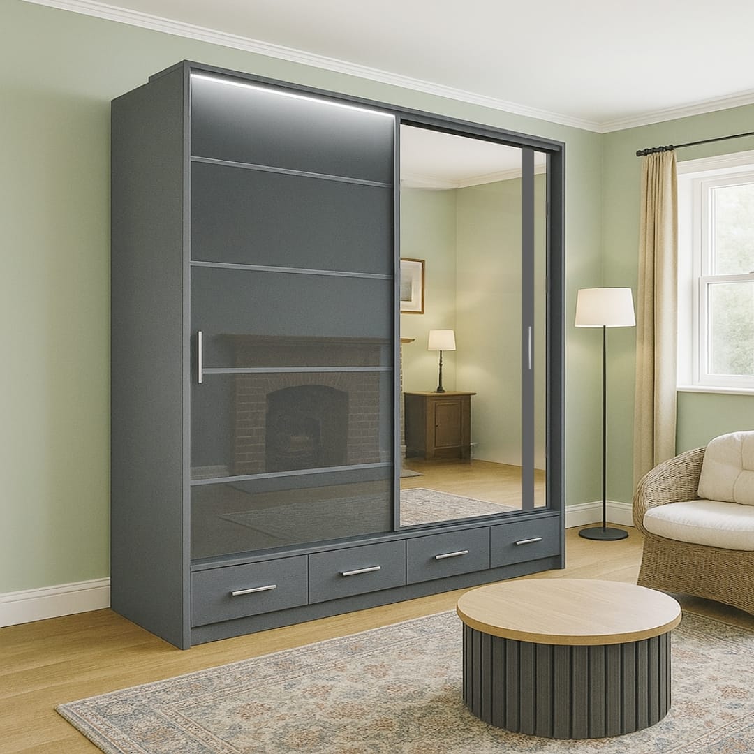 Stellor 2 & 3 Doors High Gloss Sliding Wardrobe