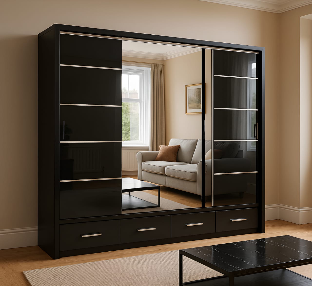 Stellor 2 & 3 Doors High Gloss Sliding Wardrobe