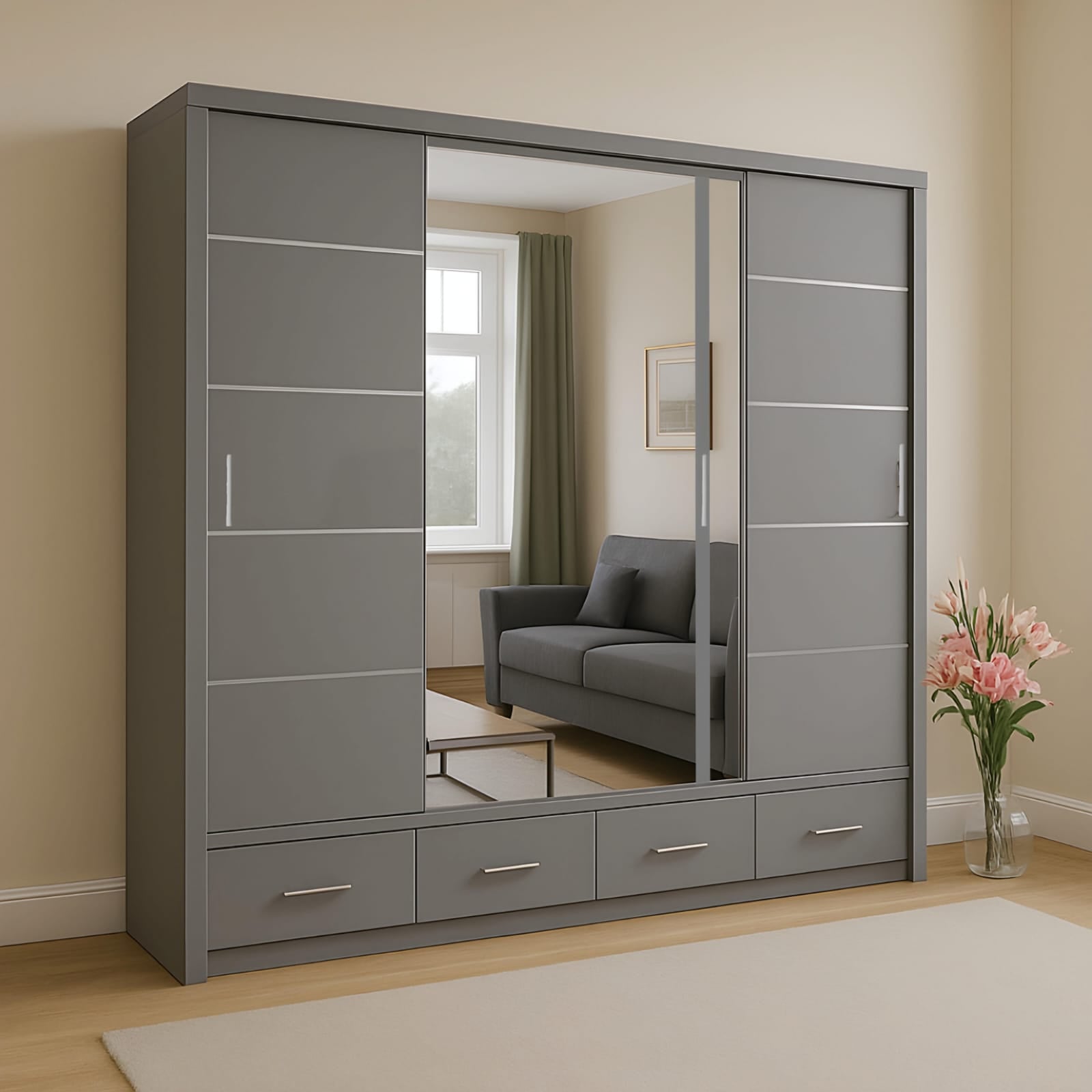 Stellor 2 & 3 Doors High Gloss Sliding Wardrobe