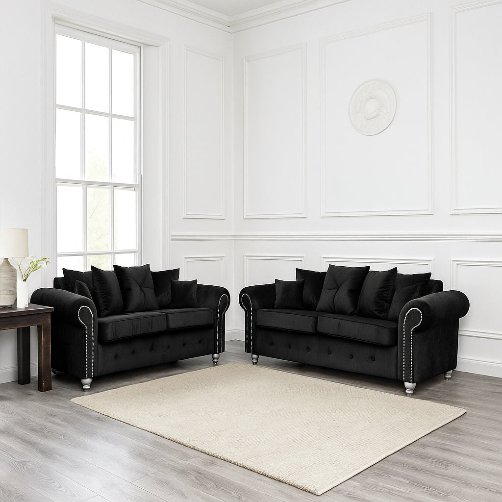 OBLIX Velvet Corner Sofa and 3+2 Seater Sofa Set
