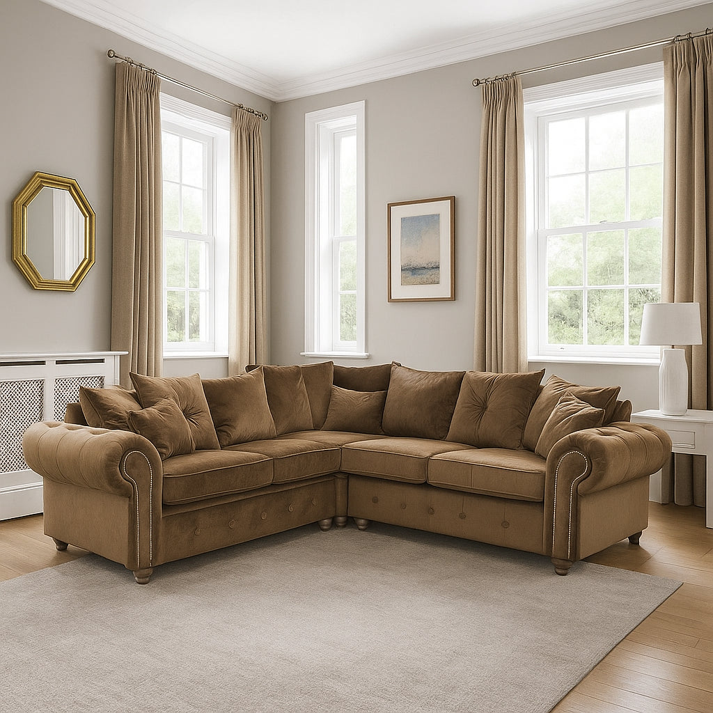 OBLIX Velvet Corner Sofa and 3+2 Seater Sofa Set