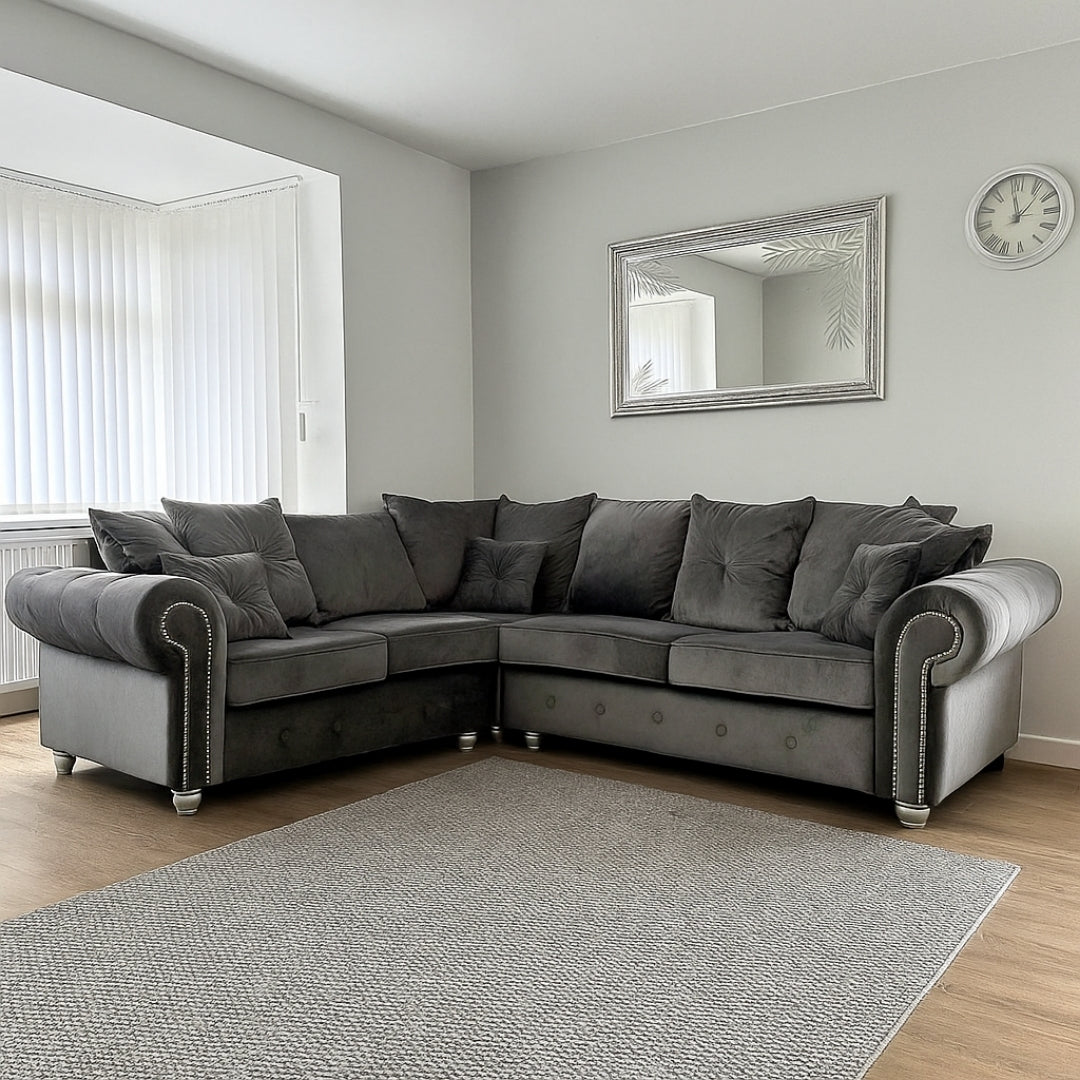 OBLIX Velvet Corner Sofa and 3+2 Seater Sofa Set