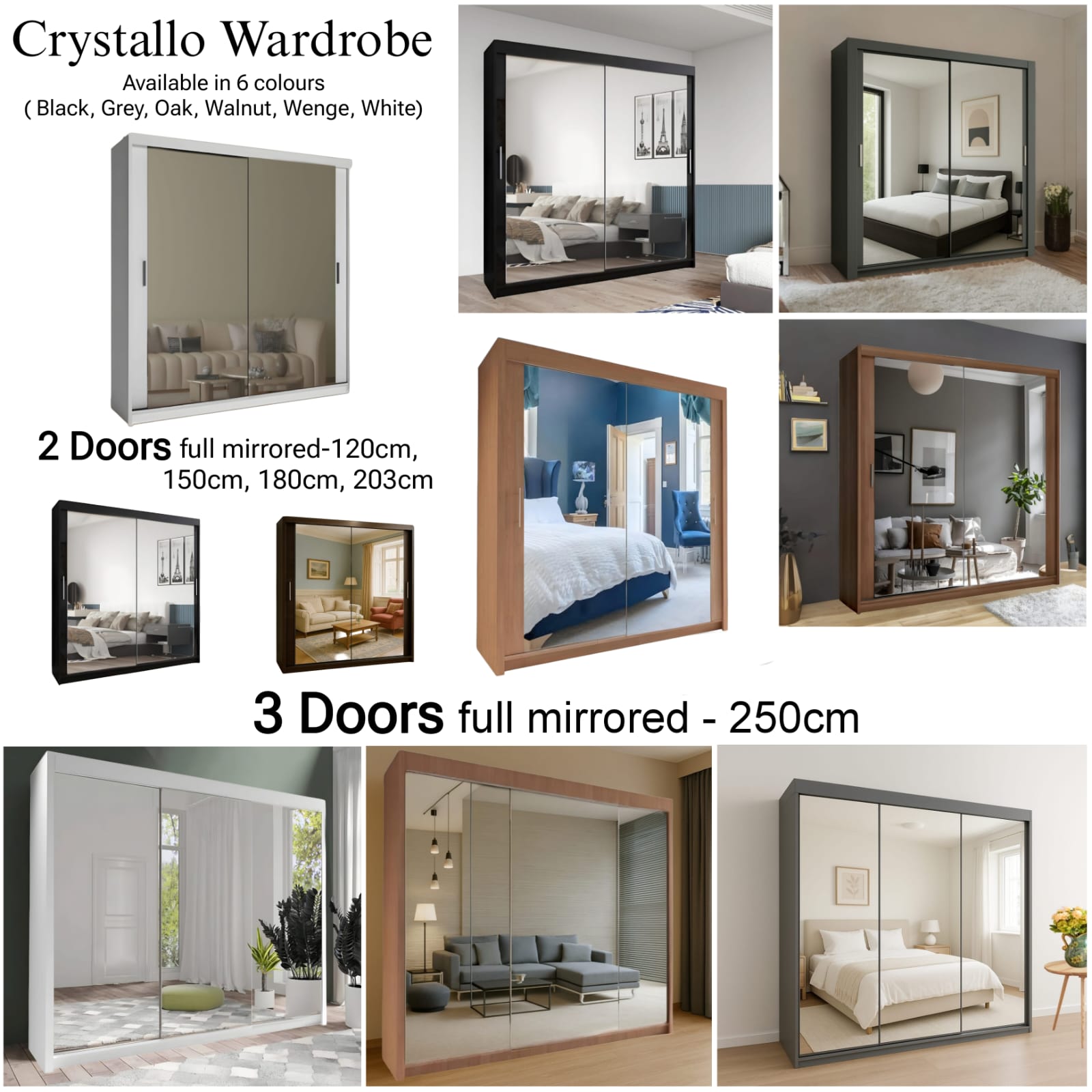Crystallo 2 & 3 Doors Sliding Wardrobe