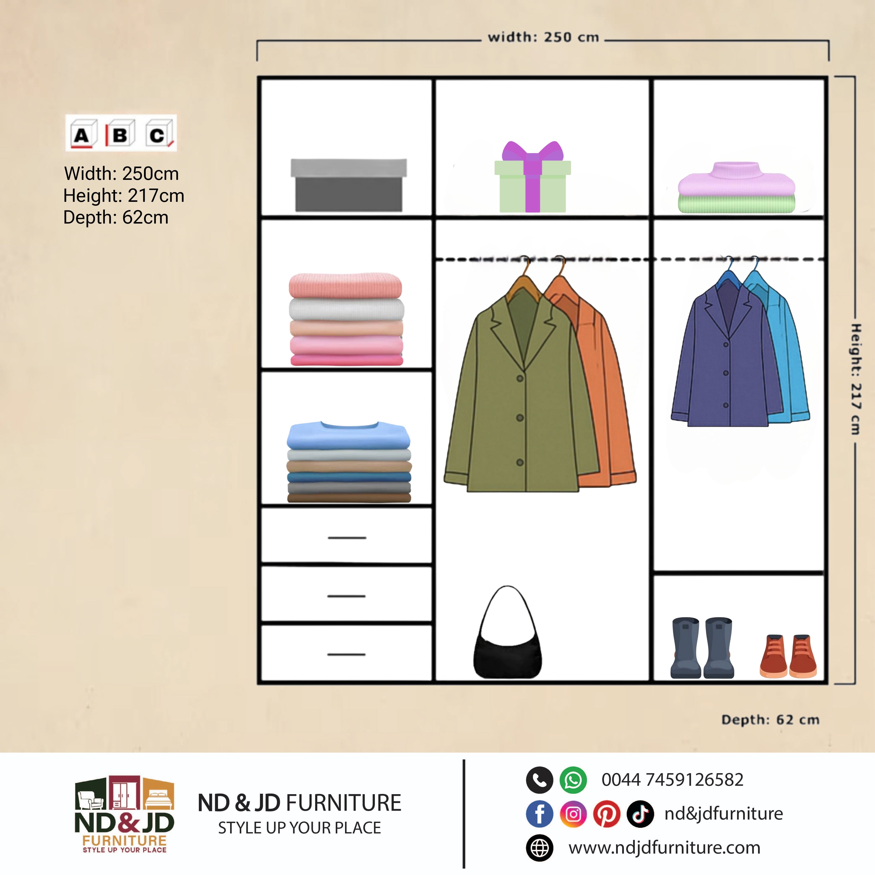 Mirrish 2 & 3 Doors Gloss Front Sliding Wardrobe