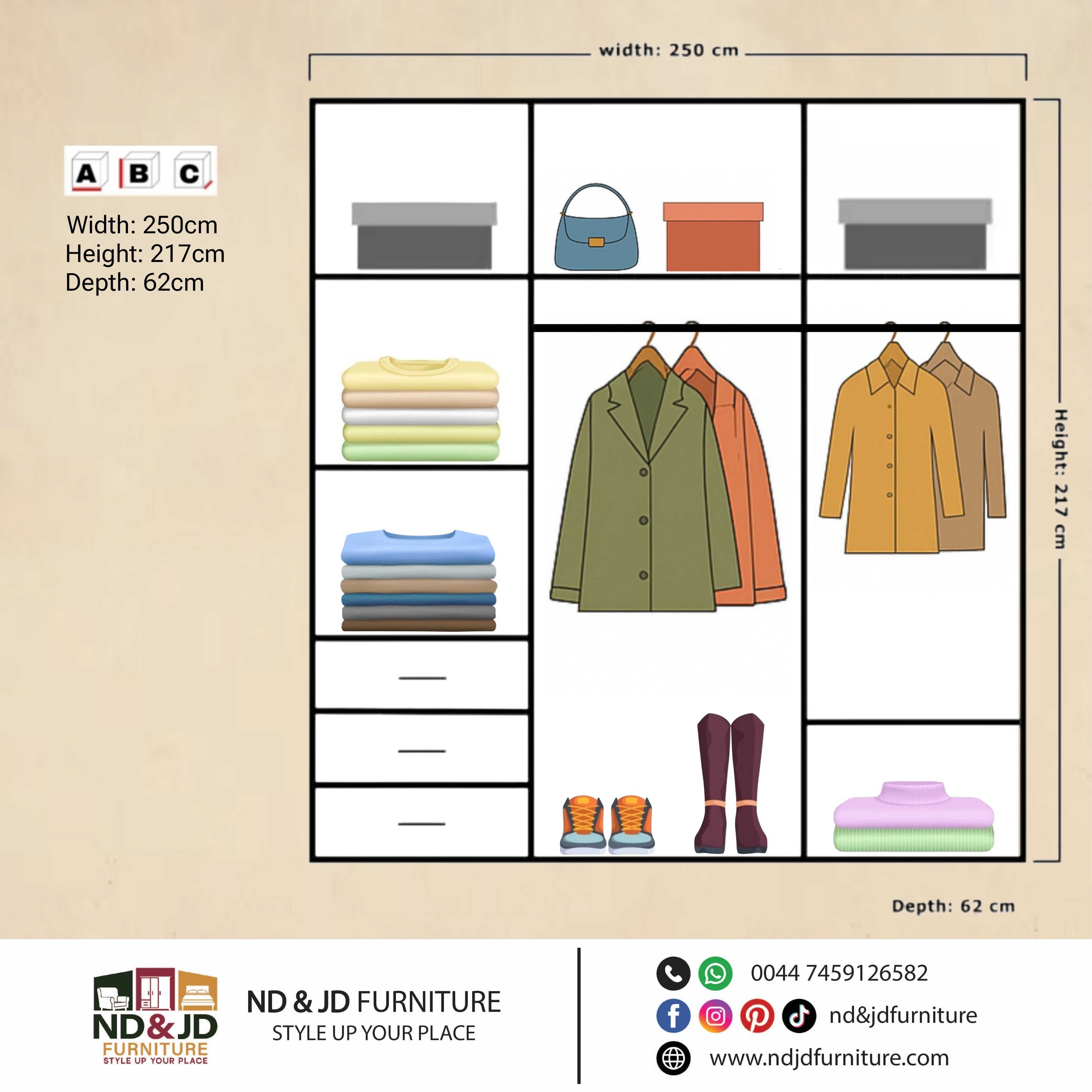 Palermo 2 & 3 Doors Full Mirror Sliding Wardrobe