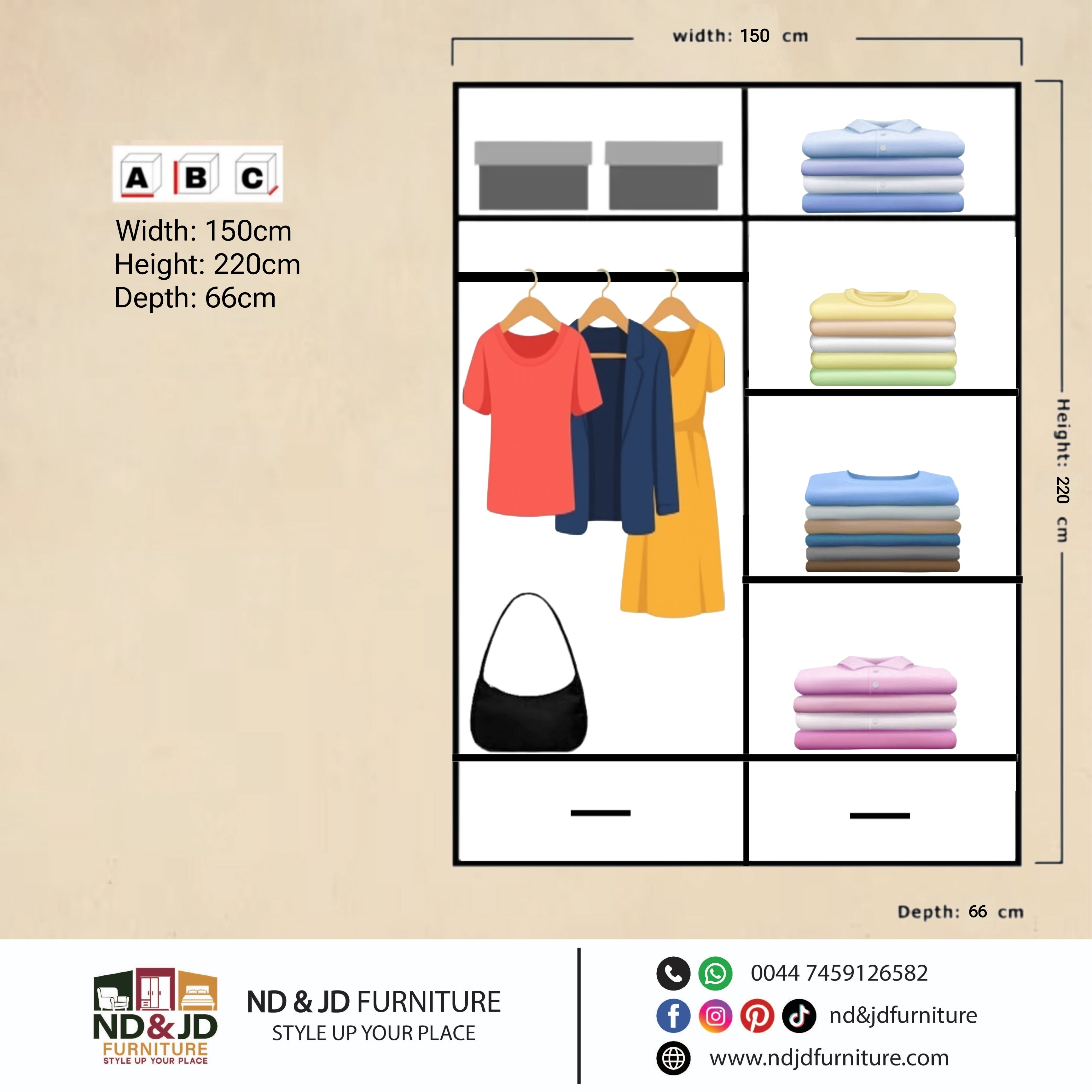 Stellor 2 & 3 Doors High Gloss Sliding Wardrobe