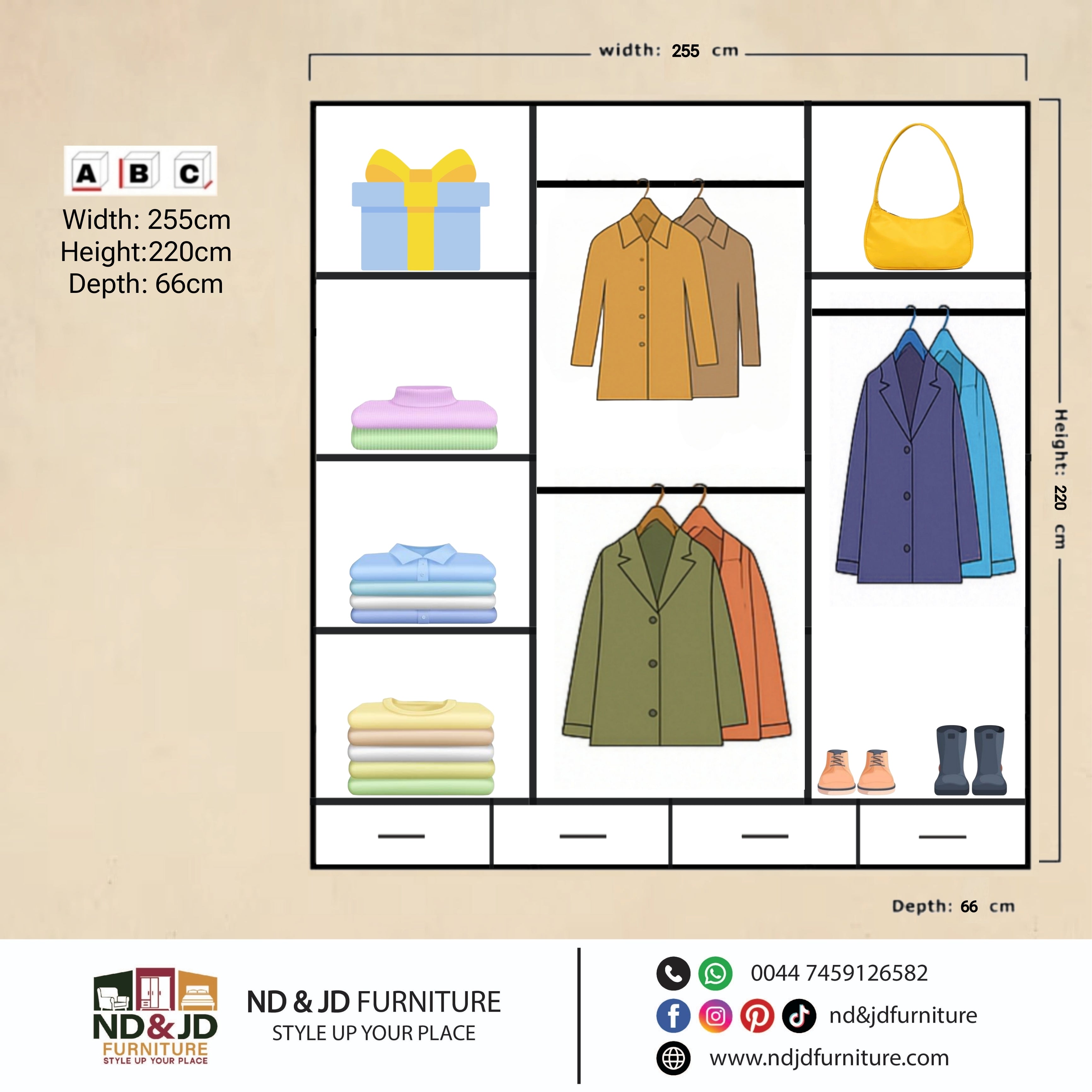 Stellor 2 & 3 Doors High Gloss Sliding Wardrobe