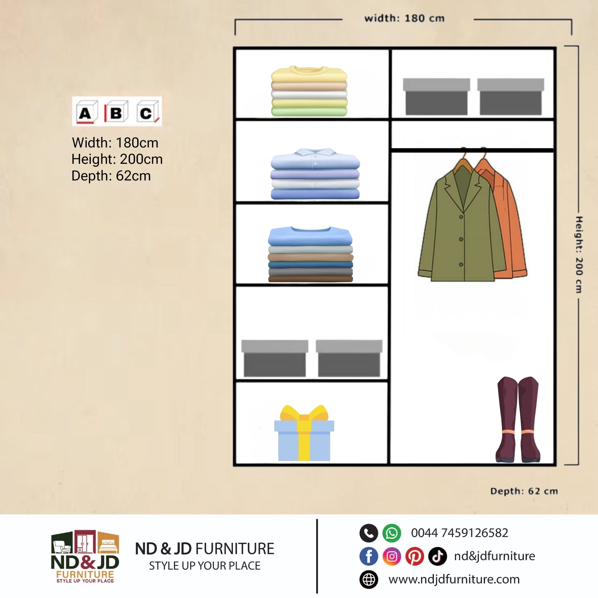 Turin 2 Doors High Gloss Sliding Wardrobe