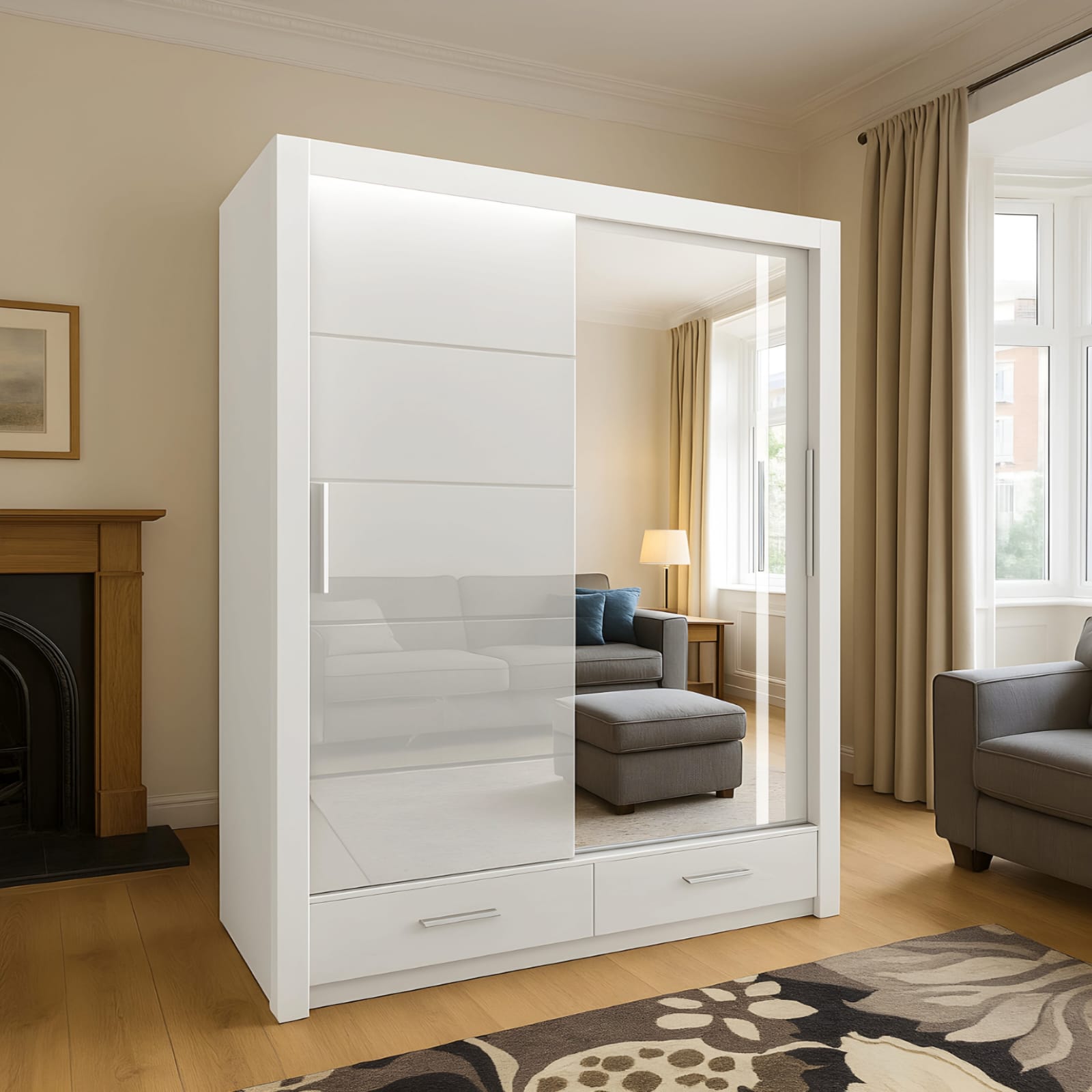 Stellor 2 & 3 Doors High Gloss Sliding Wardrobe