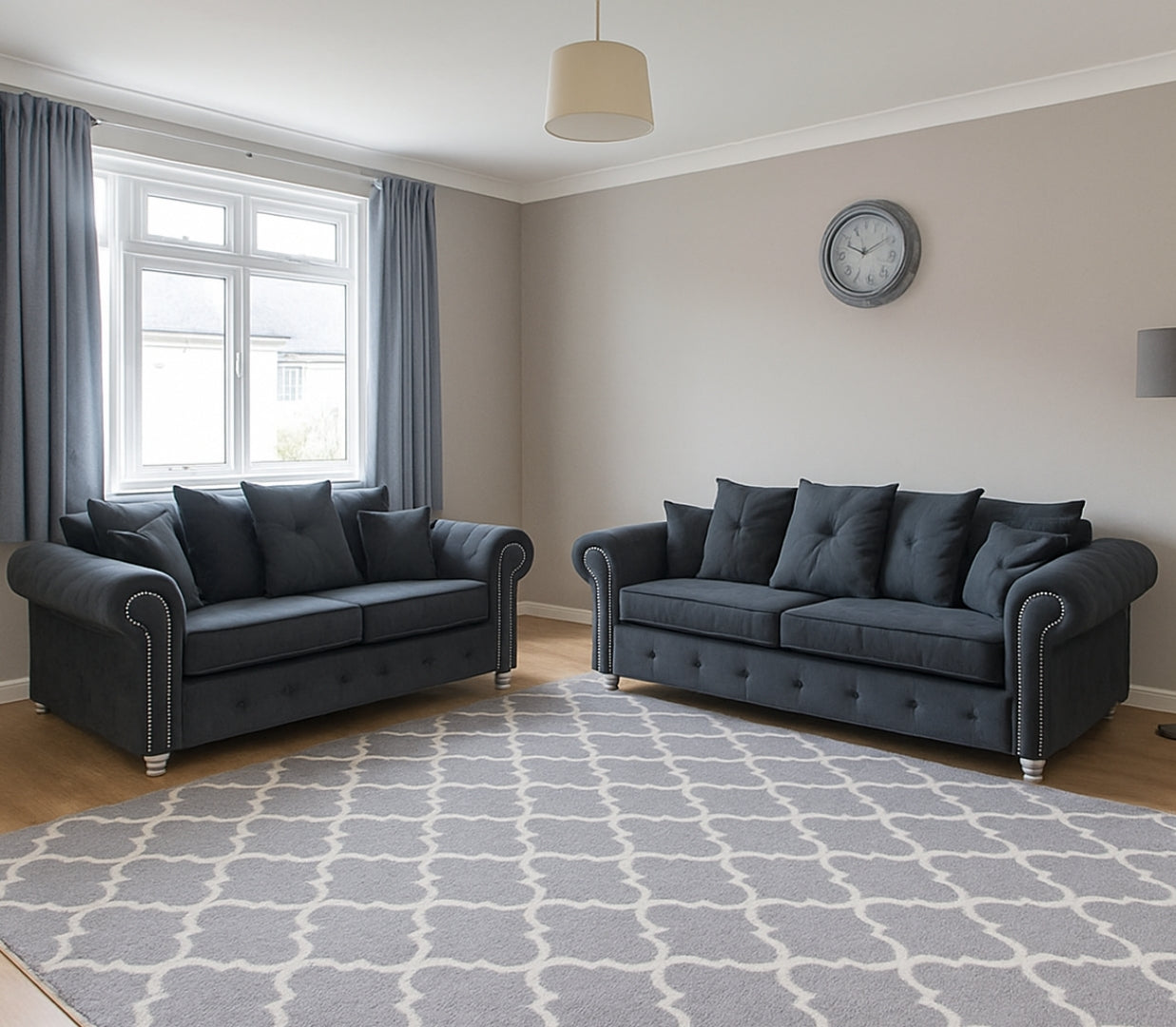 OBLIX Velvet Corner Sofa and 3+2 Seater Sofa Set