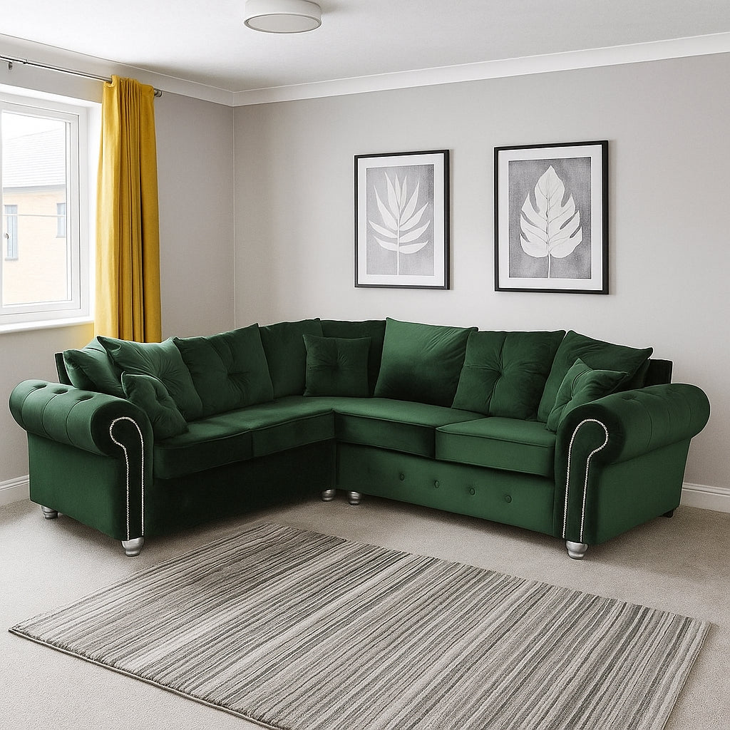 OBLIX Velvet Corner Sofa and 3+2 Seater Sofa Set