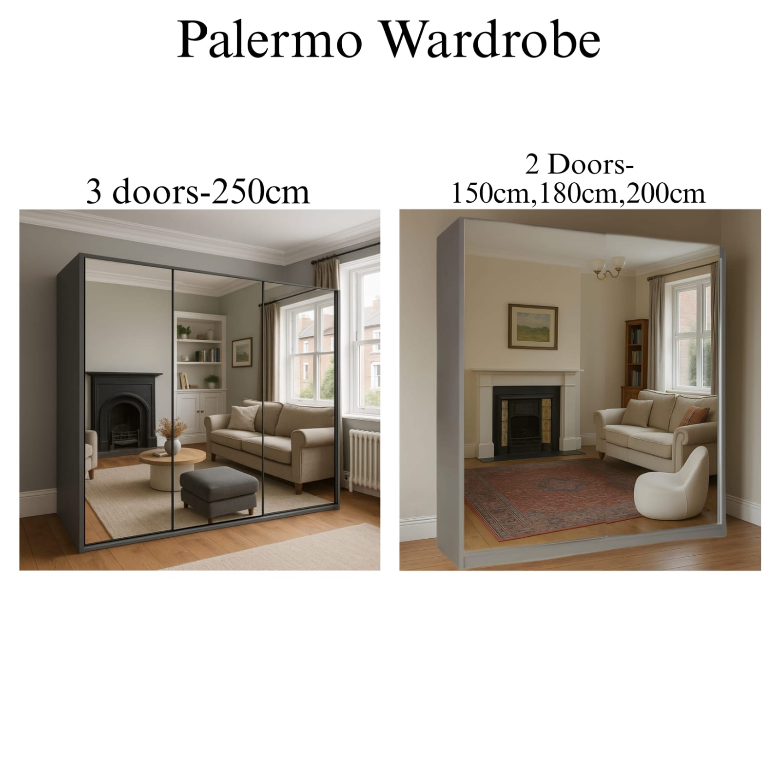 Palermo 2 & 3 Doors Full Mirror Sliding Wardrobe